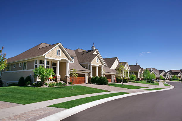 Perfectly manicured suburban street on a beautiful clear September day